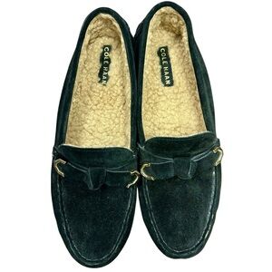 Cole Haan Black Suede Shearling-Lined Loafers Size 7B
